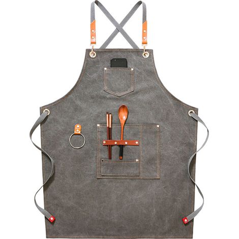 (Grau) Hochwertige Cowboy-Schürze mit Taschen für Friseure, Maler, Gärtner und Stylisten für Damen und Herren - Crezuo