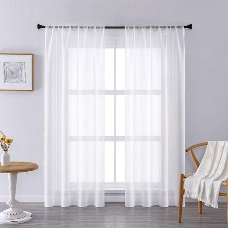 voile 2 panneaux voilage pour chambre salon porte patio 55x63 goutte 140 cm x 160 cm blanc (1/5)