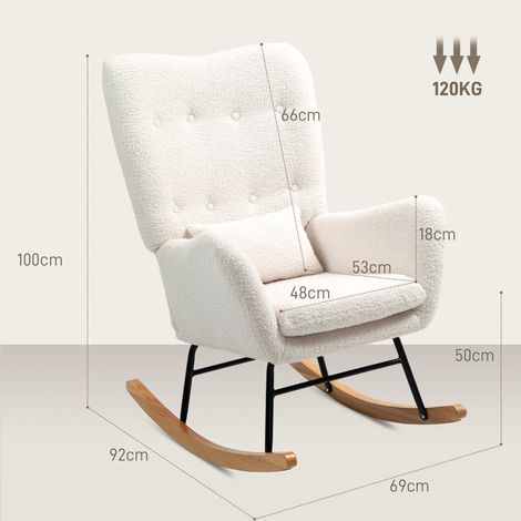 Fauteuil à bascule, housse confortable, rembourrage épais, coussin lombaire, antidérapant, blanc crème (1/5)