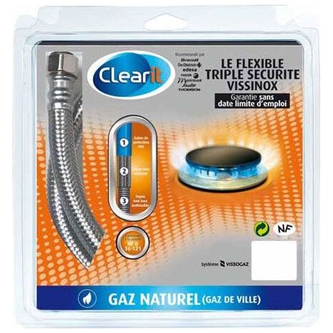 Tuyau Flexible Gaz Naturel - 1 Pièce - Inox Ondulé - Raccords M20x150 et G 1/2 - Pression Max 2 Bars - Norme NF D 36125 - Pour Cuisinière et Plaque de Cuisson (1/4)