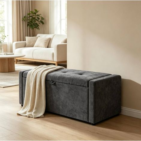 Banco de almacenamiento tapizado 122 x 48 x 44 cm, asiento ancho, gris oscuro OKMYHOME (1/5)