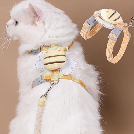 Harnais pour chat avec décoration d'abeille, collier pour chat, convient pour chatons et chats adultes (jaune, S) (1/3)