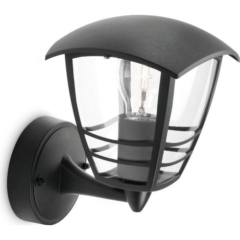 Applique murale extérieure Creek – Aluminium noir – Détecteur de mouvement – IP44 – 1x60W E27 – 28,5x20x17,5 cm – Pour jardin, entrée ou terrasse