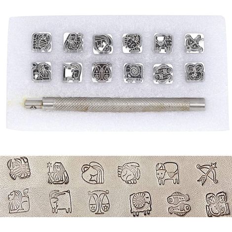 Ahlsen Buchstabenstanzer, Metall-Stanzwerkzeug, 12 Stück, Lederhandwerk, Zinklegierung, Stanz-Lederstanzwerkzeug und 1 Griff für Metall, Holz, Buchstaben (1/5)