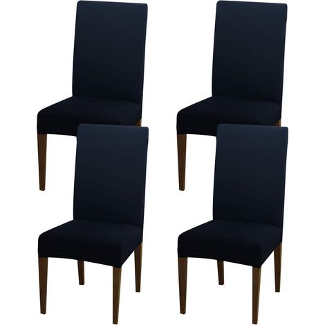 Housse de protection de siège de chaise lavable amovible et extensible 4 pièces (bleu marine) (1/5)
