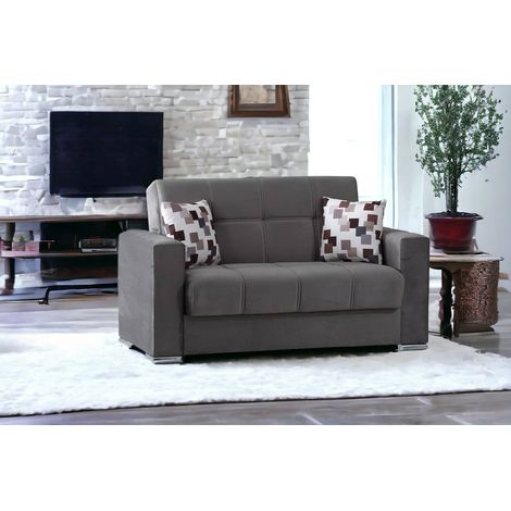 Dmora - Sofá cama Dgosen, Sofá cama contenedor lineal 2 plazas, Sofá de salón en tela acolchada con apertura clic-clac, 160x85h91 cm, Gris (1/5)