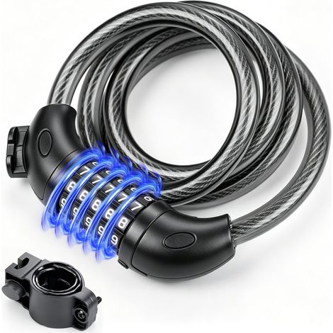 Chaîne Antivol Vélo 120 CM, Serrure de câble pour Vélos, Motos, Trotinette Electrique, Noir (1/5)