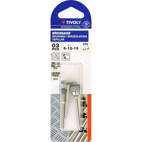 Tivoly - 3 Mini-Spazzole in Acciaio (setola, taglio, circolare) - Asta Ø3mm - Adatte allâ€™uso su mini trapano tipo Dremel (1/2)