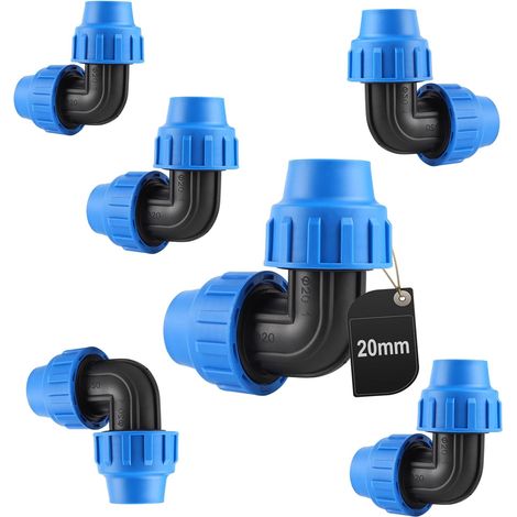 Lot de 6 raccords en polypropylène - Pour PE - 20 mm - Raccord coudé 90° - PP - Bleu (1/5)