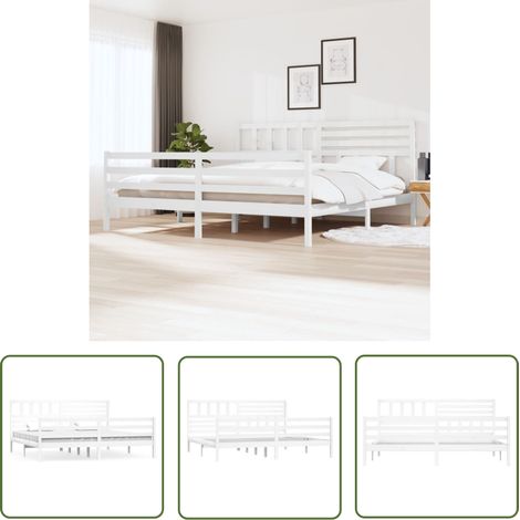 The Living Store Cadre de lit sans matelas blanc bois massif 200x200 cm - Cadre De Lit - Lit Double - Lit Bois Massif - Lit Blanc - Meuble Chambre (1/5)