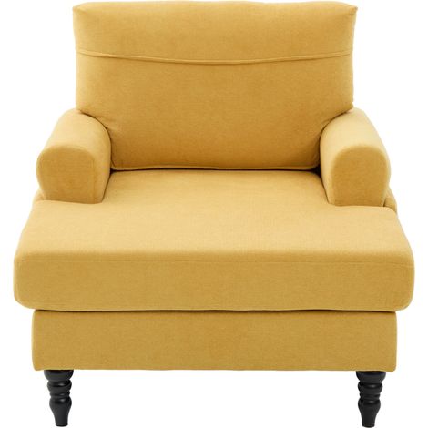 Poltrona singola moderna in tessuto chenille giallo senape con braccioli e tasche laterali (1/5)