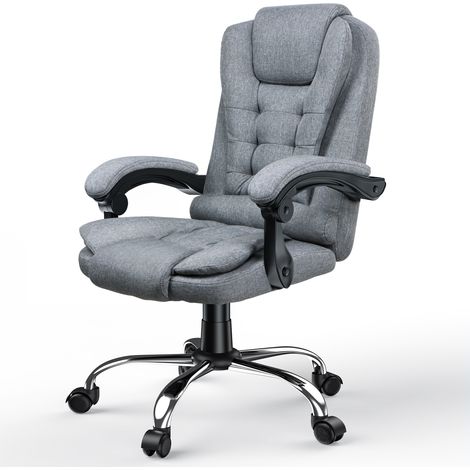 Rattantree - Fauteuil de bureau ergonomique noir - Dim. 64x64x105-115 cm - Dossier réglable 105-115 cm - Dossier inclinable 90° à 130° - Charge max 130 kg - Gris (1/5)
