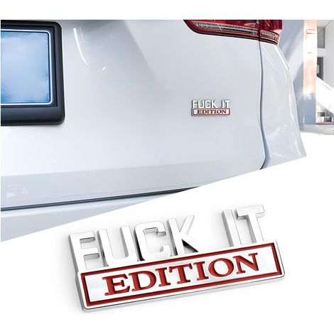 Autoemblem „Fuck IT Edition“, 3D-Aufkleber für Stoßstange und Kotflügel, stylische Dekoration für Damen und Herren, silber/burgunderrot