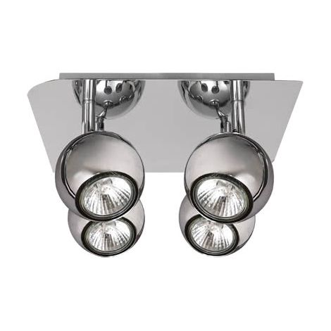 FABRILAMP Lampada da soffitto cromata con 4 faretti orientabili. Lampadina alogena 4xGU10 inclusa. Misure 22x22cm.