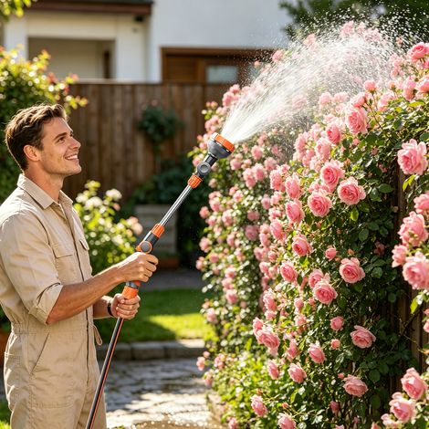 19-Inch Metal Watering Wand, Heavy Duty Garden Hose Wand with 8 Spray Patterns, Long Hose Nozzle Sprayer, Thumb Flow Control, Ideal to Water Hanging Baskets and Shrubs (1/5)