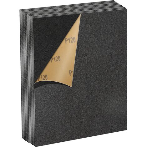 Set de Papier Abrasif 120 Grains, 12 Pièces 23 x 28cm Papier Abrasif Résistant à l'Eau pour Voitures Métaux Murs Bois Meubles, Polissage Humide et Sec Papier de Verre (1/5)