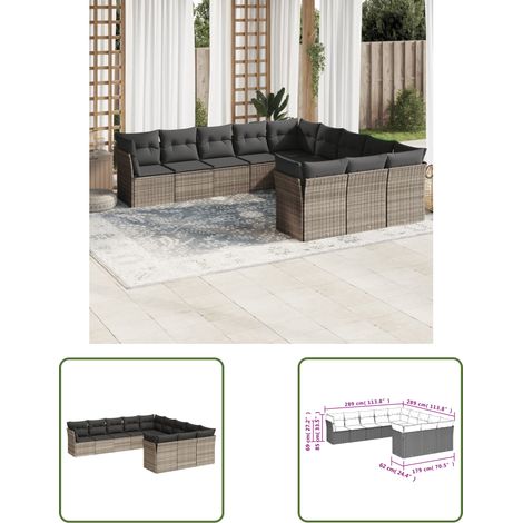 vidaXL Salon de jardin 11 pcs avec coussins gris clair résine tressée (1/3)