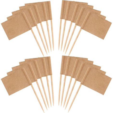 Drapeaux Cure Dents Vierges 100 pièces Drapeau Cure Dents Mini Étiquettes Pic Apero Reutilisable Cure Dent Bois Drapeau Papier Kraft (1/4)