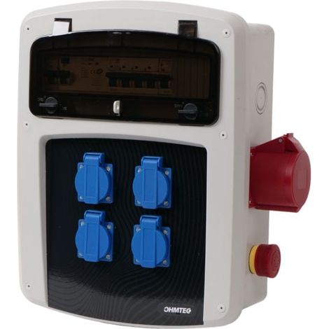 Coffret de chantier avec 4 prises monophasées + 1 Prise Tétrapolaire 16A OHMTEC (1/5)