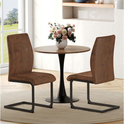 2er Set Esszimmerstühle aus Tech Stoff, ergonomische Rückenlehne, Metallgestell, braun und schwarz (1/5)