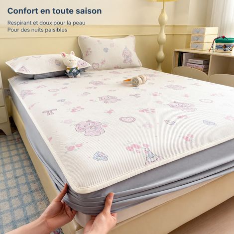 Ensemble drap-housse protège-matelas rafraîchissant d'été Lapin Cœur 120x200 cm avec 1 taie d'oreiller 120cm 200cm réf 8015 2 kg – Livraison gratuite