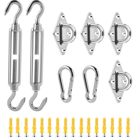 40Pcs Voile D'ombrage Fixations, Kit de Fixation pour Voile D'ombrage, Kit D'installation de Pare-Soleil en Acier Inoxydable Kit Fixation Voile D'ombrage pour Fixation Voile D'ombrage (1/5)