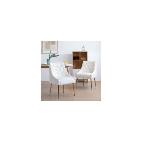 Lot de 2 chaises de salle à manger en velours, pieds en métal, rembourrées, design moderne, idéal pour salle à manger et salon, beige (1/5)