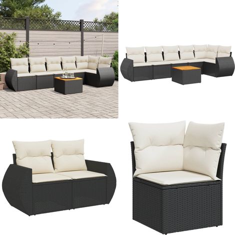 Salon de jardin 7 pcs avec coussins noir résine tressée - Ensemble Salon De Jardin - Meuble Extérieur - Mobilier De Jardin - Salon De Jardin Design - Set Salon De Jardin - Home & Living (1/5)