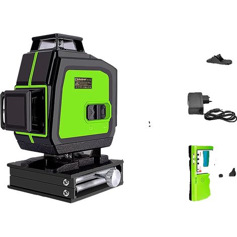 Nivel láser de haz verde, cobertura de 4x360°, control remoto, múltiples aplicaciones. (1/2)