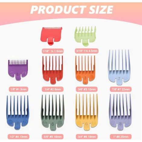 10 Guide Ensemble Peigne pour wahl, Peignes de Guidage, Sabot Tondeuse pour Accessoires de Tondeuse de Rechange, Coupe est de 1.5-25 mm Convient à Toutes les Tondeuses WAHL de Taille Réelle (1/4)