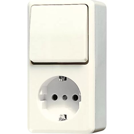 Jung SCHUKO® Steckdose 16 A 250 V mit Schalter Universal Aus-Wechsel 10 AX 250 V , AP 600, weiß 676A (1/2)