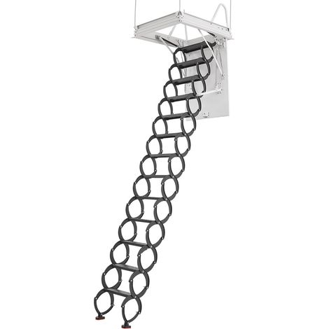 Ausziehbare Dachbodentreppe, Tragkraft 299,4 kg, Deckenhöhe 3,2 bis 3,35 m, Öffnung 100 x 70 cm, ausziehbarer Stahl mit Zugstange für Dachboden/Etagenboden (1/5)