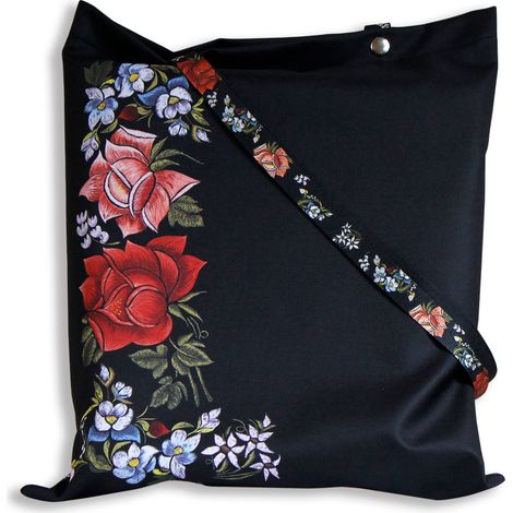 Borsa folk di Łowicz, rose, impregnata, nera (1/5)