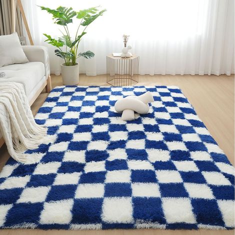 Tapis en laine et soie à motif damier, moquette de sol pour salon, tapis de table basse, couverture de chevet pour chambre, descente de lit pour canapé, motif écossais 60x160 cm (1/2)