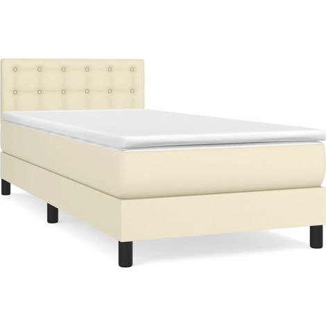 Lit complet avec matelas et surmatelas tête de lit réglable similicuir crème 90x200 cm (1/5)