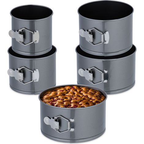 Relaxdays 5x Springform Pans, Round Baking Forms, Ø 12,14,16,18,20 cm, Stainless Steel, Non-stick Coating, Anthracite