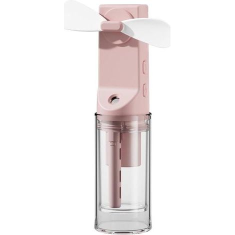 Ventilateur brumisateur portable, rechargeable, réglable sur 4 niveaux, idéal pour les voyages, le bureau et le camping (rose) (1/4)