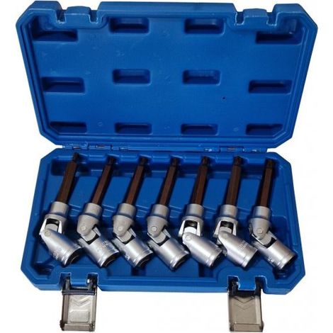 Set 7 chiavi snodate a bussola TORX 1/2" con snodo T25 T27 T30 T35 T40 T45 T50