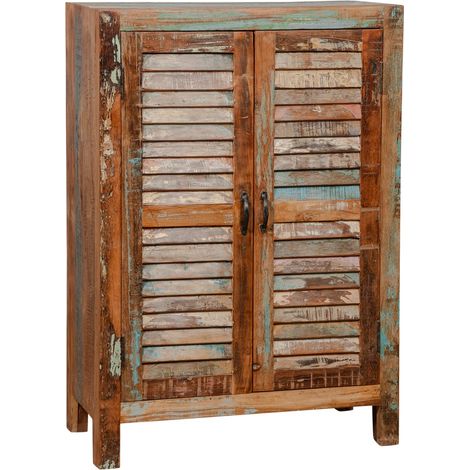 Mueble auxiliar de madera reciclada con 2 puertas de lamas 107 cm (1/5)