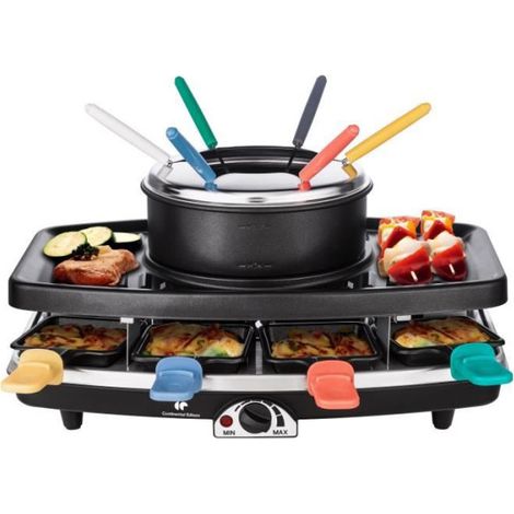 Appareil a Raclette CONTINENTAL EDISON CERFG86B  et fondue 8 personnes - Noir