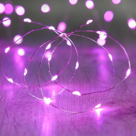 guirnalda de 20 luces LED rosas con cable plateado para uso interior y exterior. (1/4)