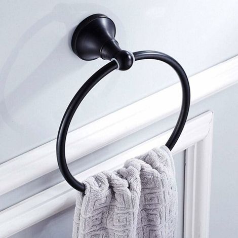 royaluxe- Anneau Porte Serviette Murale Anneau De Serviette Noir Porte Serviettes De Salle De Bain En Bronze Antique Laiton Chrome Serviettes À Main Blanches Support Rond Mural Décoratif Pour La Maiso (1/5)