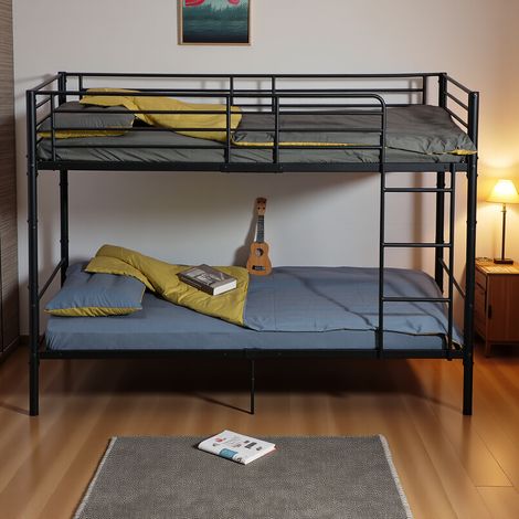Eggree – Lit superposé en métal noir 208,8 x 97 x 150,4 cm – Échelle latérale – Barrière de sécurité – Pour matelas 90 x 200 cm (1/4)