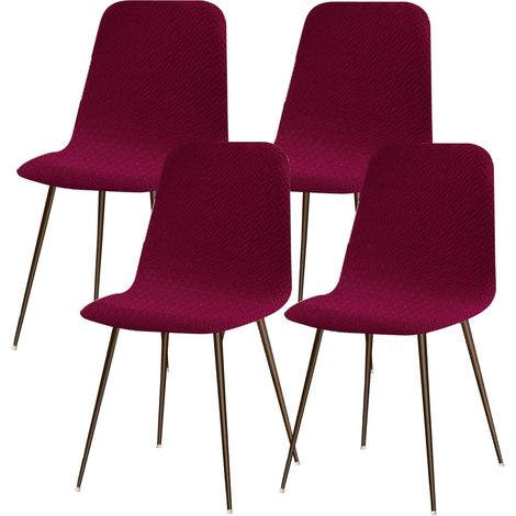Housse de Chaise Scandinave Extensible Lot de 4 Lavable Universel Diagonale Vin Rouge (1/5)