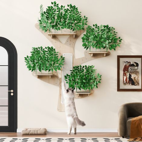 Wand-Kratzbaum für Katzen (61.49x40.01x24.51 cm), Baumdesign, mit Kratzflächen und Plattformen, Holz, Grün (1/5)