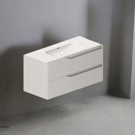 Armoire de toilette murale 100 cm couleur cachemire mat avec tiroirs à effet nervuré - Doifo (1/5)