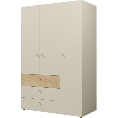 Armario Domcali 100, Beige + Roble, 185x120x60cm, Puertas de armario: Con bisagras, Número de estantes: 5 (1/4)
