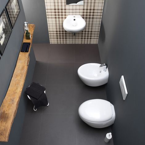Coppia Sanitari Wc + Bidet a Terra Filo Muro TOUCH - Sistema di Scarico Smart Clean - Senza Copri WC (1/5)