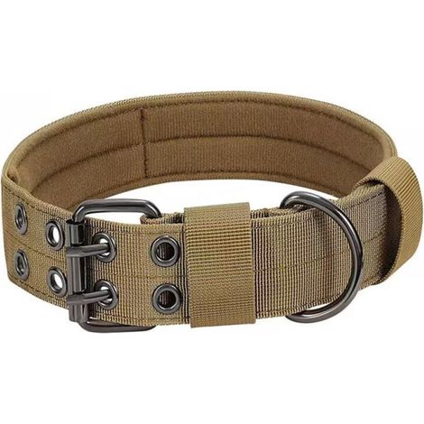 1PC Adjustable Padded Dog Collar Military Brown, XL(51-65), Metal Buckle Nylon Dog Collar for Training Medium Large Dogs (1/4)