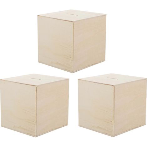 Lot de 3 tirelires en bois à monter soi-même-10.00X10.00X10.00CM (1/4)